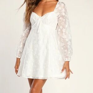 Lulus Angel Looks White Burnout Floral Jacquard Mini Babydoll Dress